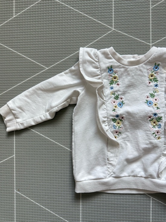 Other - Little Me|Baby girl/toddler white ditsy floral Embroidered Ruffle Sweatshirt•24M